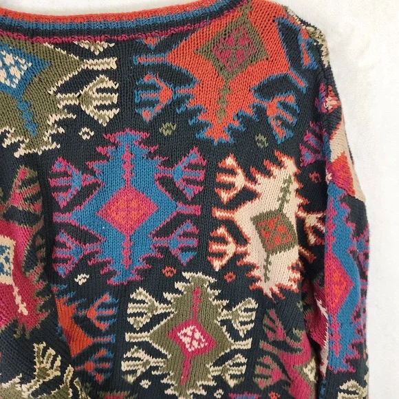 Vtg Hammacher Schlemmer Hand Knit Aztec Southwestern Cotton Sweater Mens M 90s - Picture 7 of 7